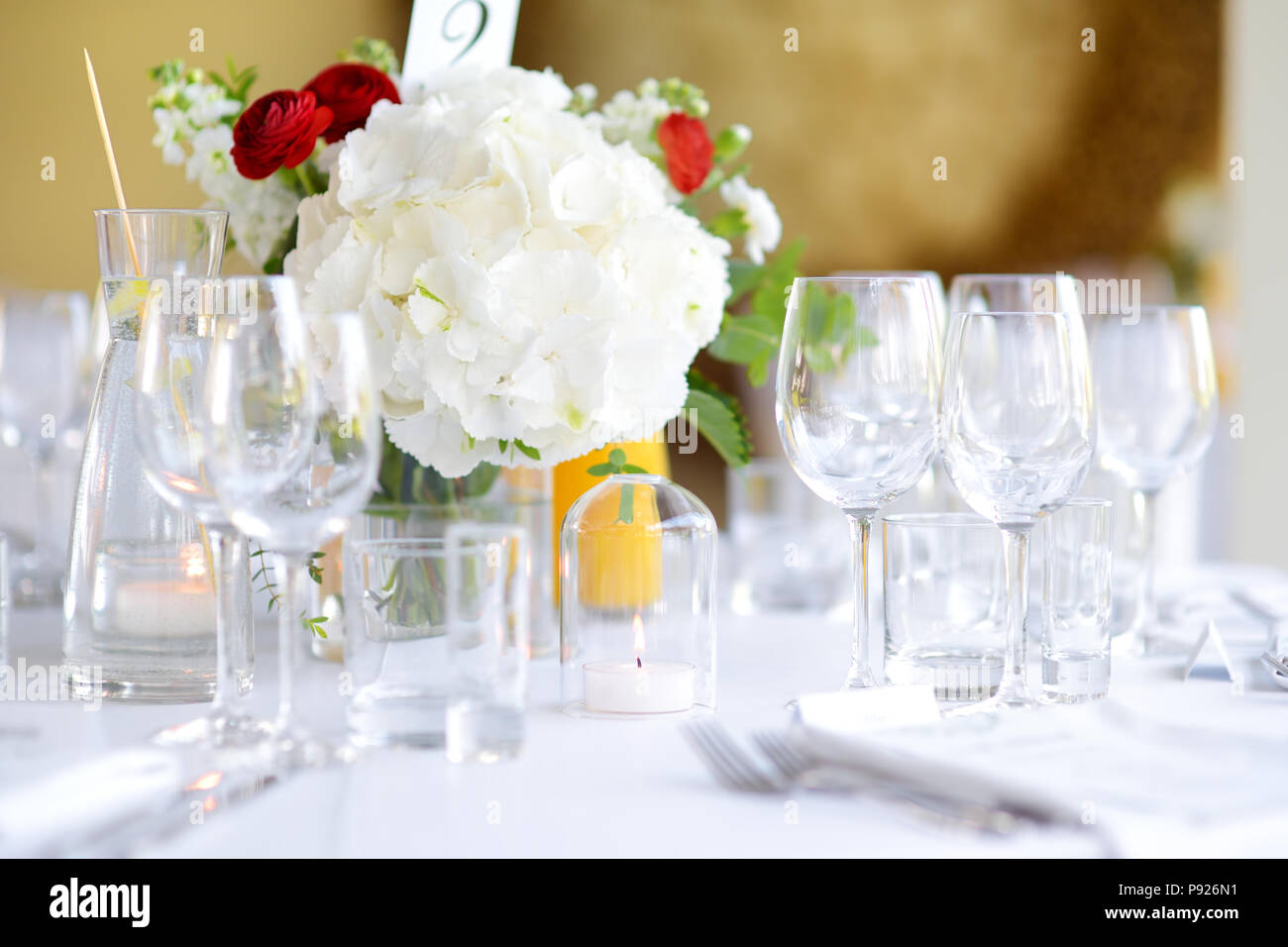 Beautiful Table Setting With Crockery And Flowers For A Party