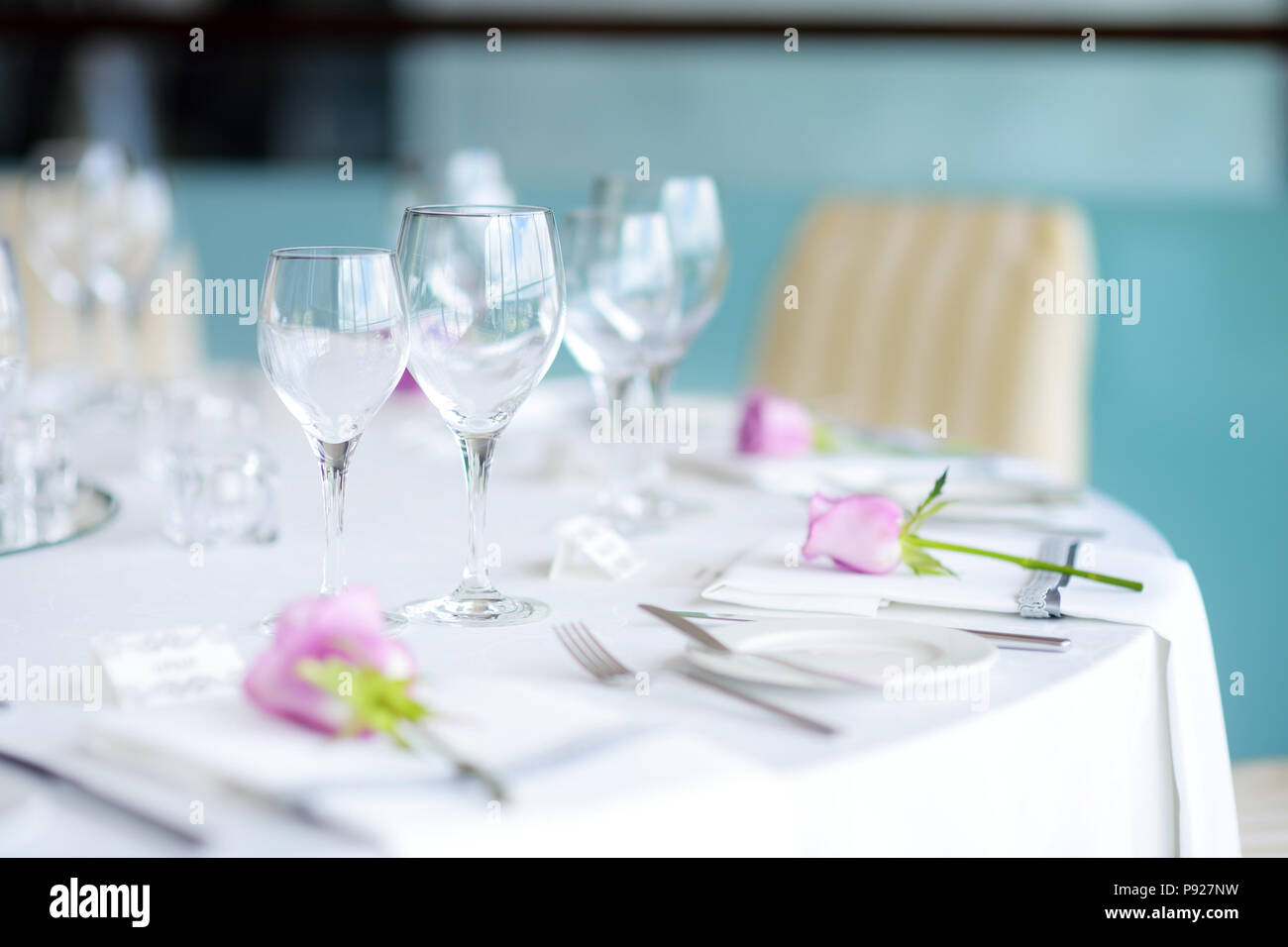 Beautiful table setting with crockery and flowers for a party, wedding reception or other