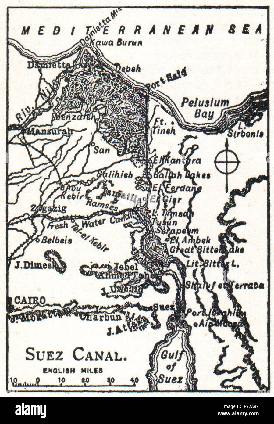 .   438 NSRW Suez Canal Map Stock Photo