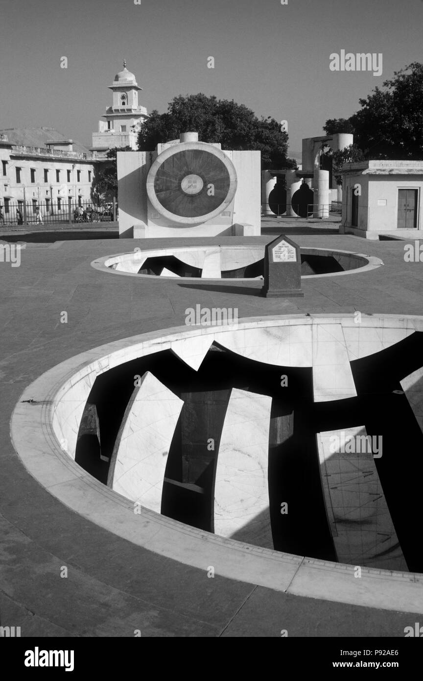 Astrological measurement devices at the JAIPUR OBSERVATORY (Jantar Mantar), built in 1728 - RAJASTHAN, INDIA Stock Photo