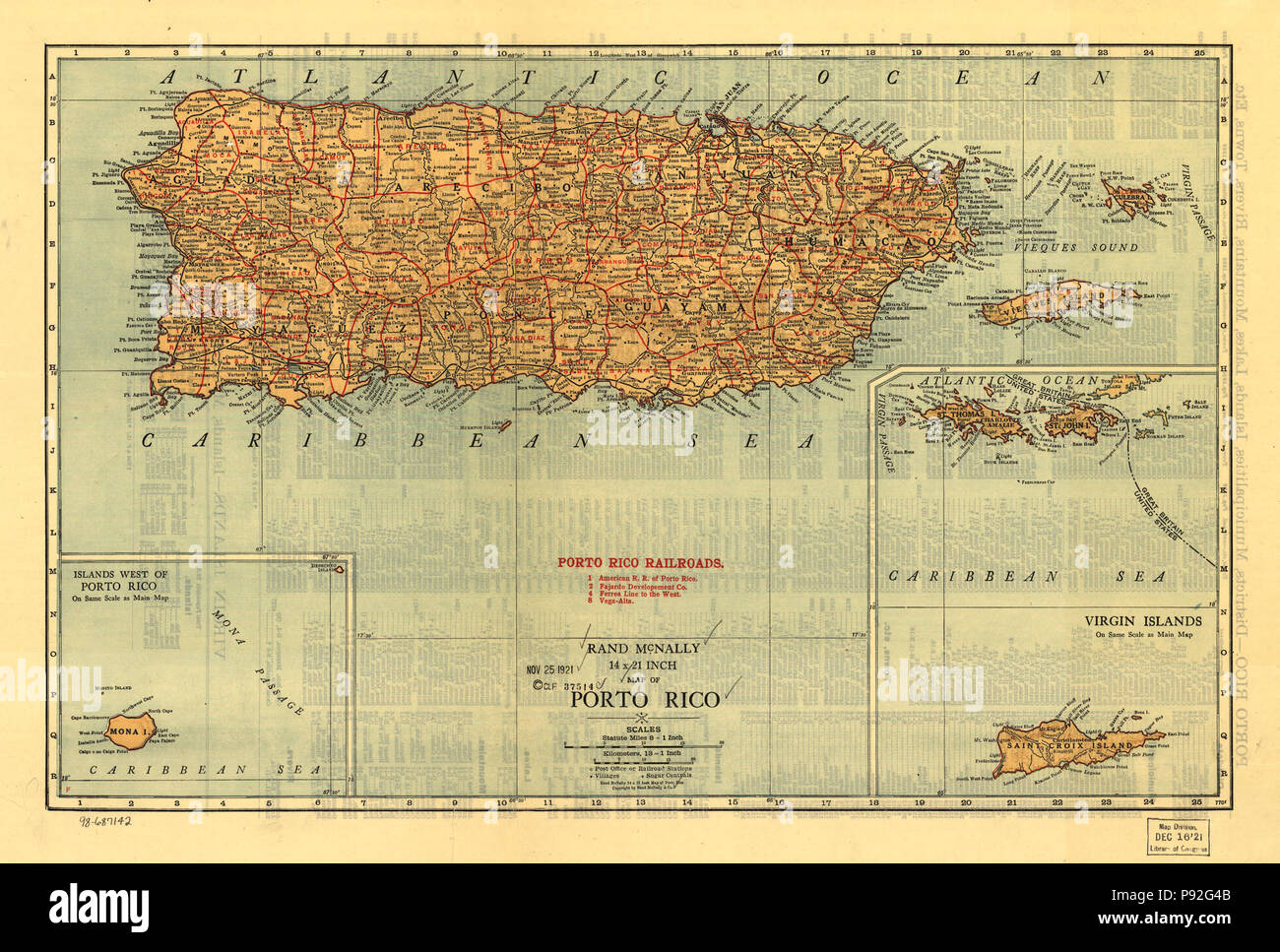 .   476 Rand McNally 14 x 21 inch map of Porto Rico. LOC 98687142 Stock Photo