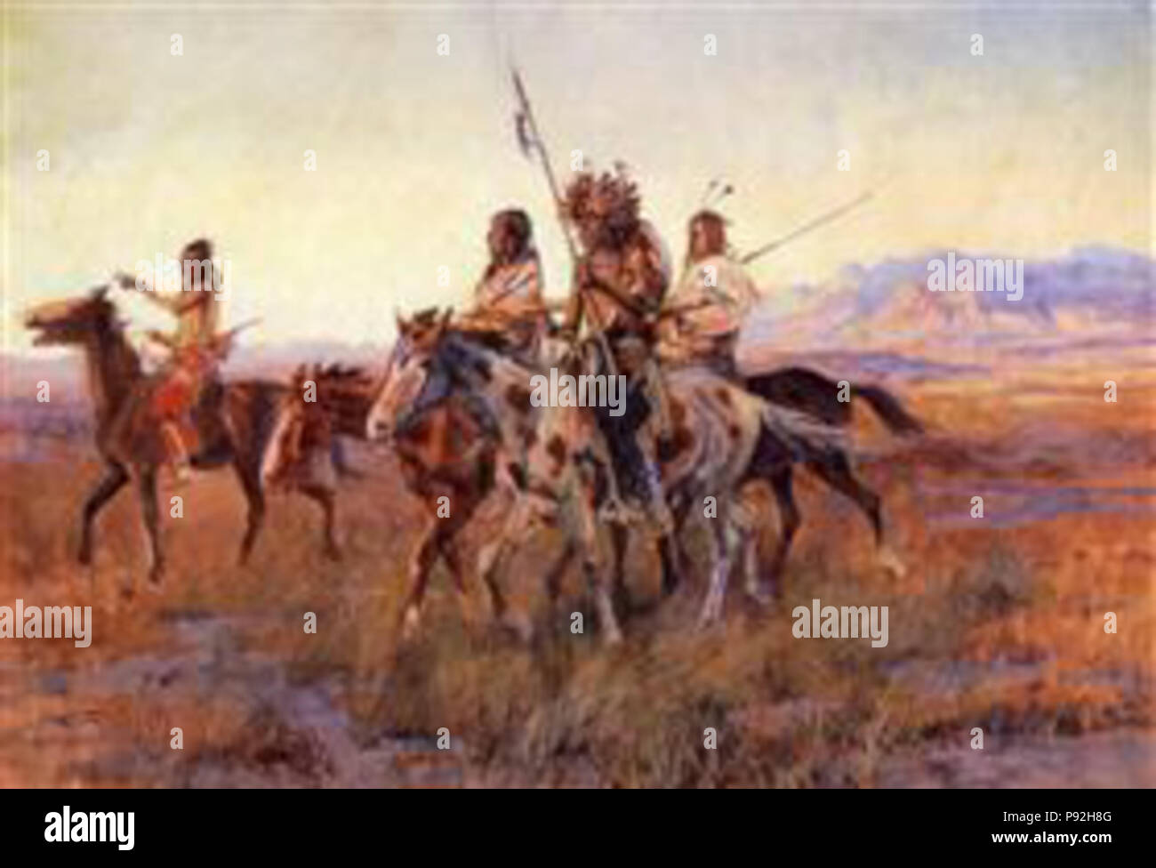 .   485 Russell - four-mounted-indians-1914 Stock Photo