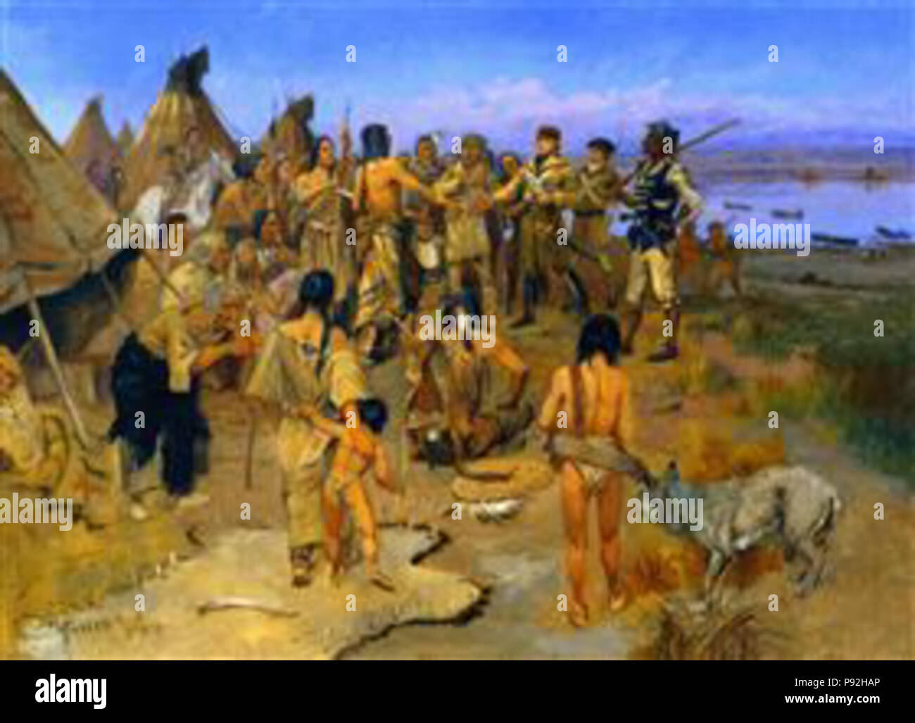 .   485 Russell - lewis-and-clark-meeting-the-mandan-indians-1897 Stock Photo