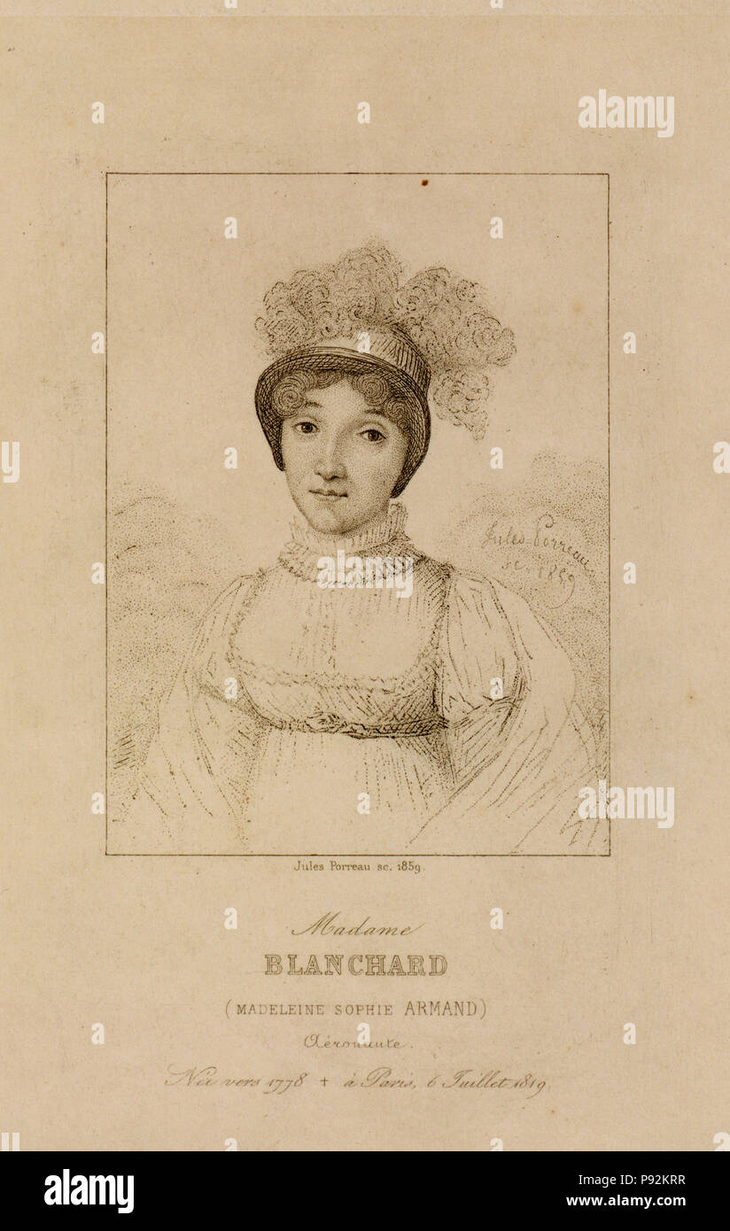 Half-length portrait of French balloonist, Marie-Madeleine-Sophie Armand Blanchard. 1778-1819 Stock Photo
