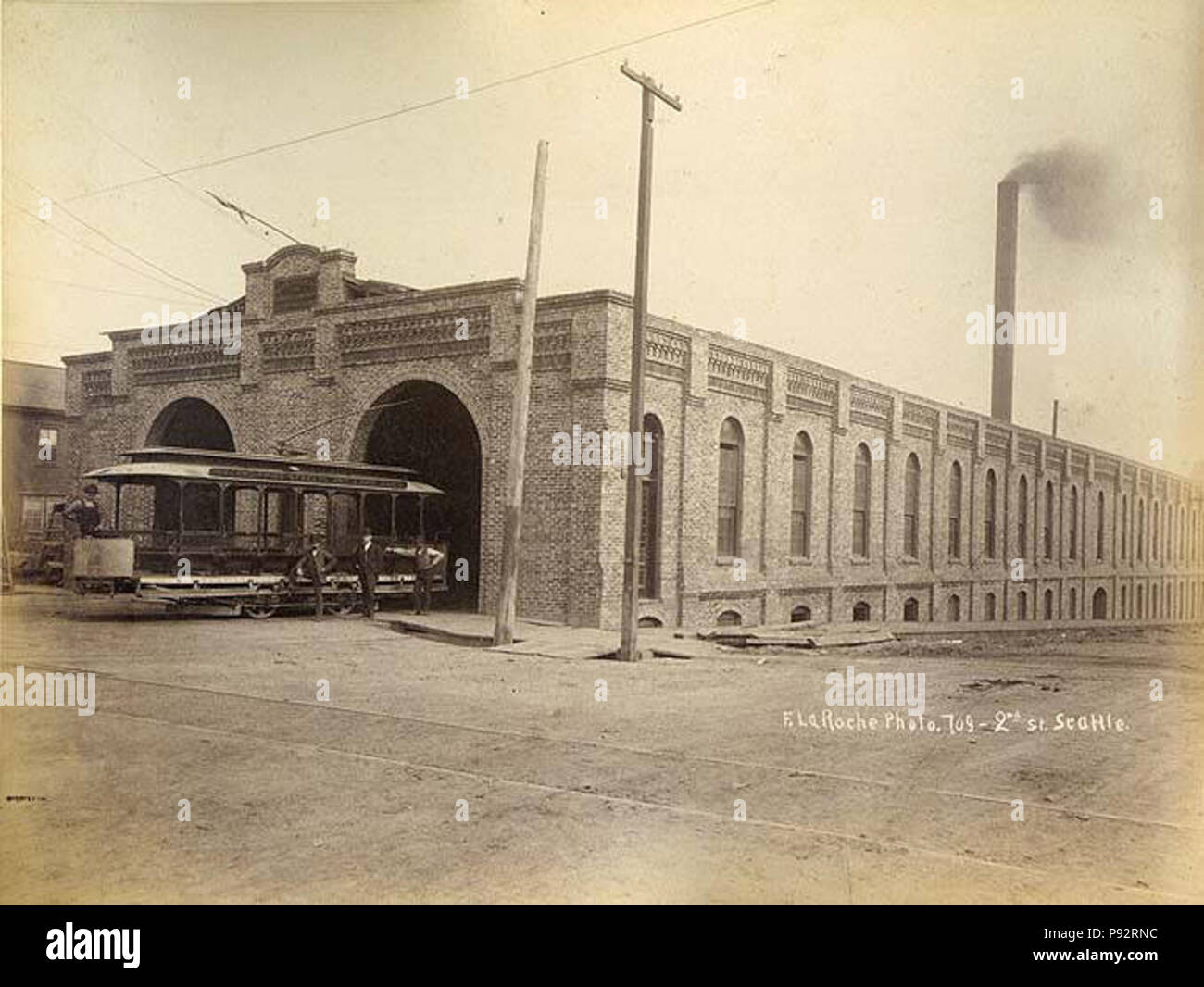 .   469 Power house and car barn of the Seattle Electric Railway and Power Company at 5th Ave northeast corner Pine St, Seattle (LAROCHE 325) Stock Photo