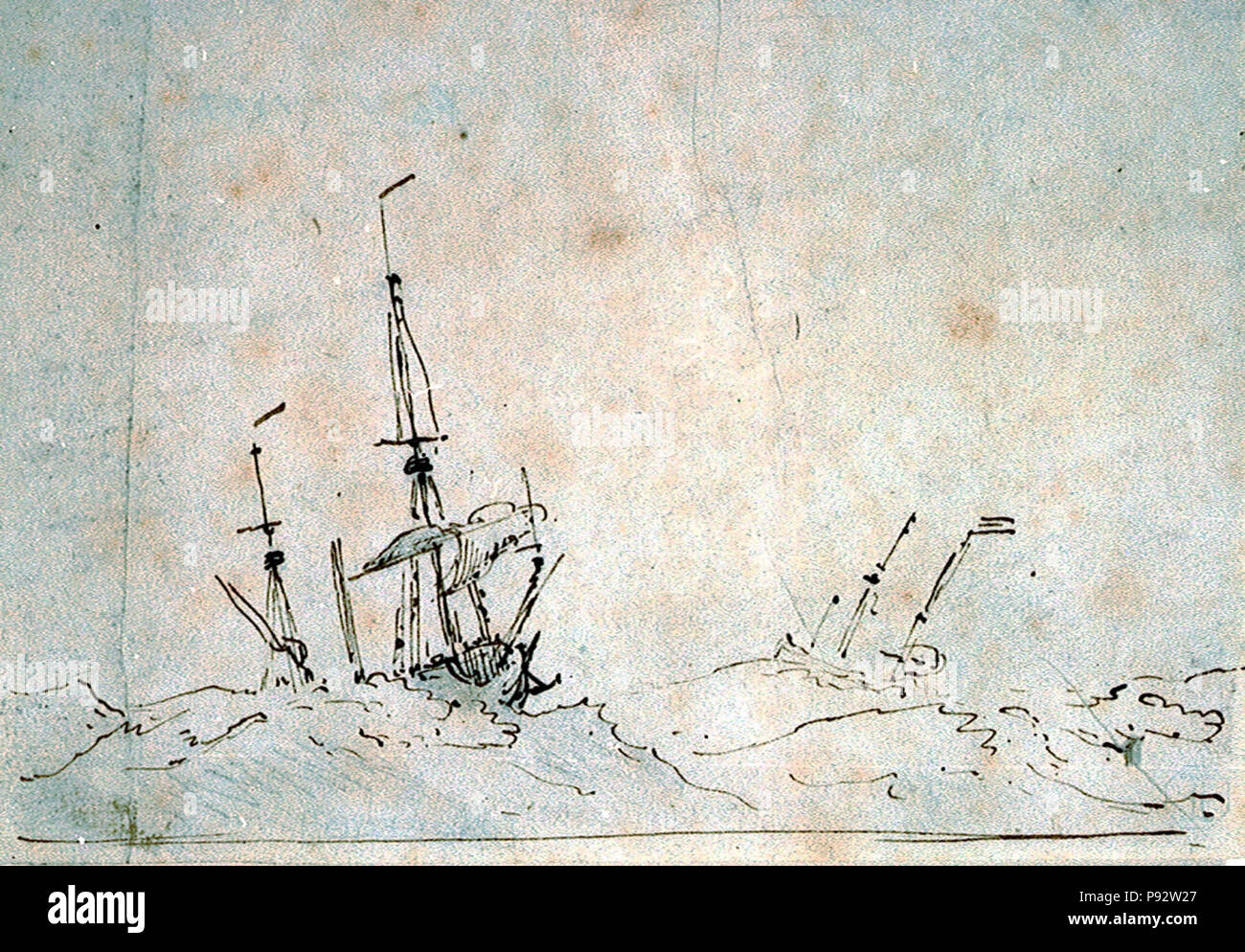 Scudding A dismasted ship scudding in a heavy sea Stock Photo - Alamy
