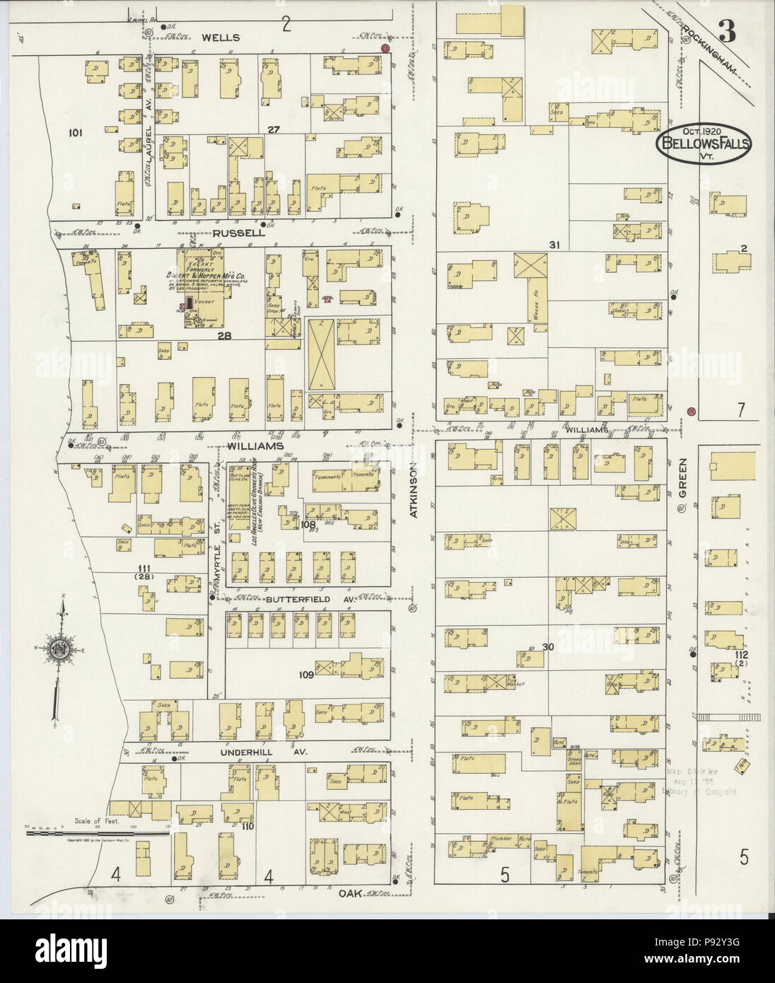 492 Sanborn Fire Insurance Map from Bellows Falls, Windham County, Vermont. LOC sanborn08905 007-3 Stock Photo