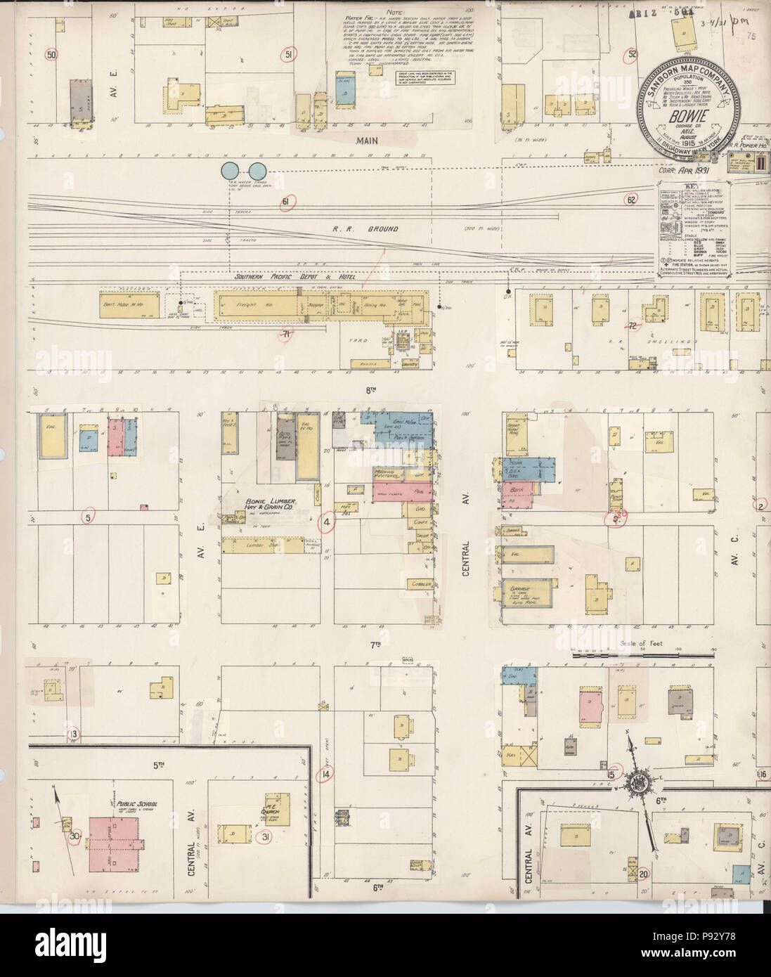 493 Sanborn Fire Insurance Map from Bowie, Cochise County, Arizona. LOC sanborn00136 002 Stock Photo