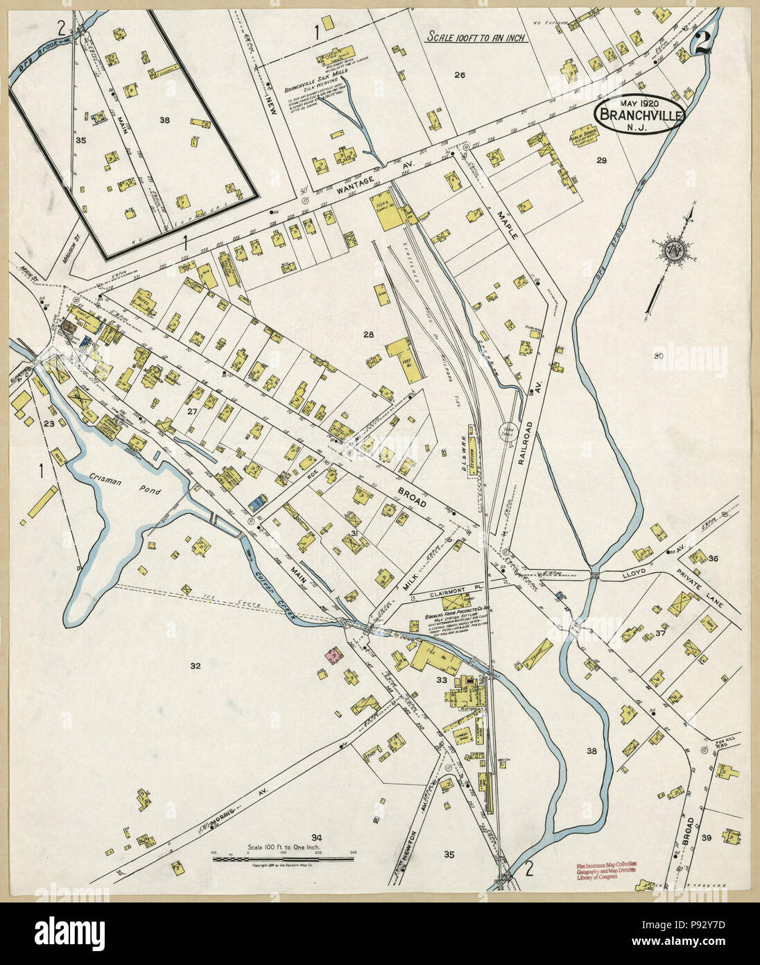 493 Sanborn Fire Insurance Map from Branchville, Sussex County, New Jersey. LOC sanborn05428 001-2 Stock Photo