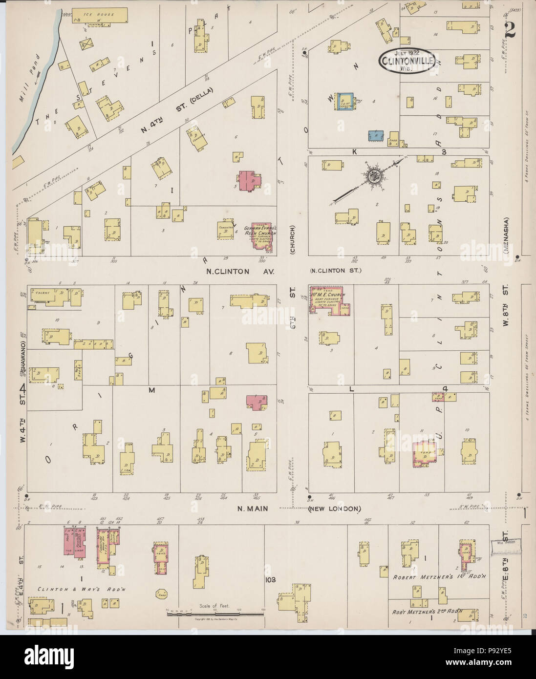 494 Sanborn Fire Insurance Map from Clintonville, Waupaca County, Wisconsin. LOC sanborn09520 005-2 Stock Photo