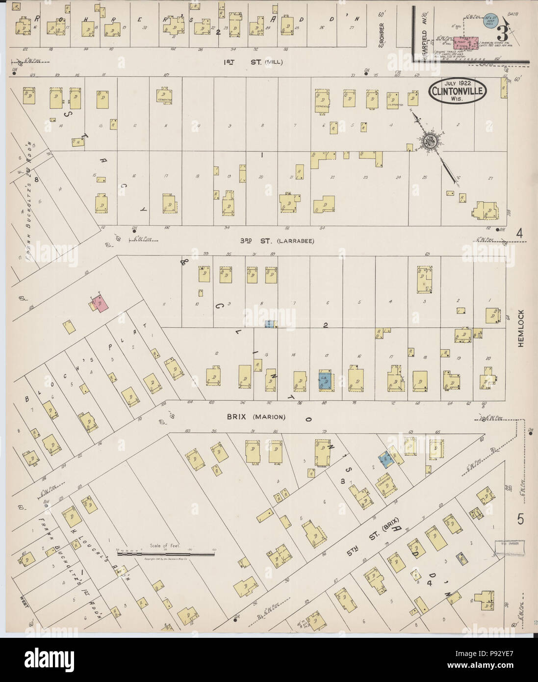 494 Sanborn Fire Insurance Map from Clintonville, Waupaca County, Wisconsin. LOC sanborn09520 005-3 Stock Photo