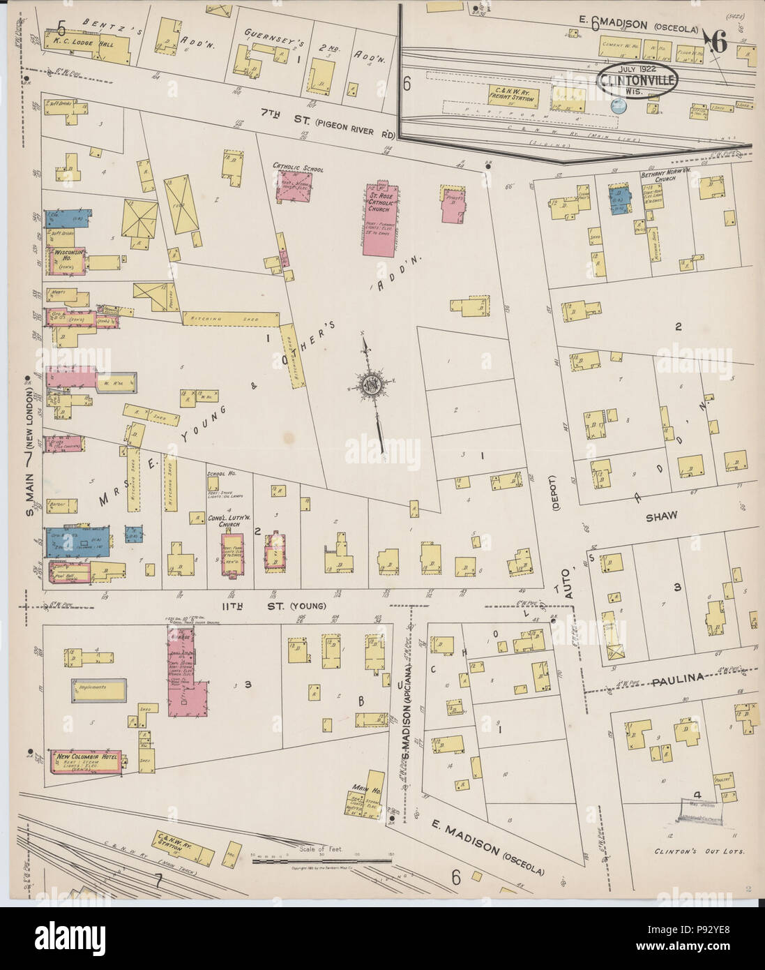 494 Sanborn Fire Insurance Map from Clintonville, Waupaca County, Wisconsin. LOC sanborn09520 005-6 Stock Photo