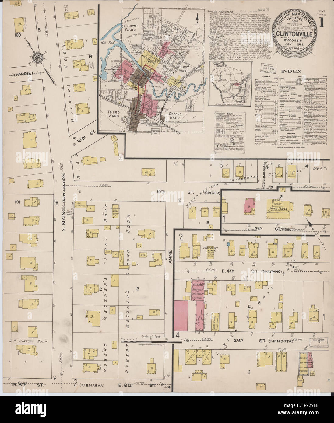 494 Sanborn Fire Insurance Map from Clintonville, Waupaca County, Wisconsin. LOC sanborn09520 005-1 Stock Photo