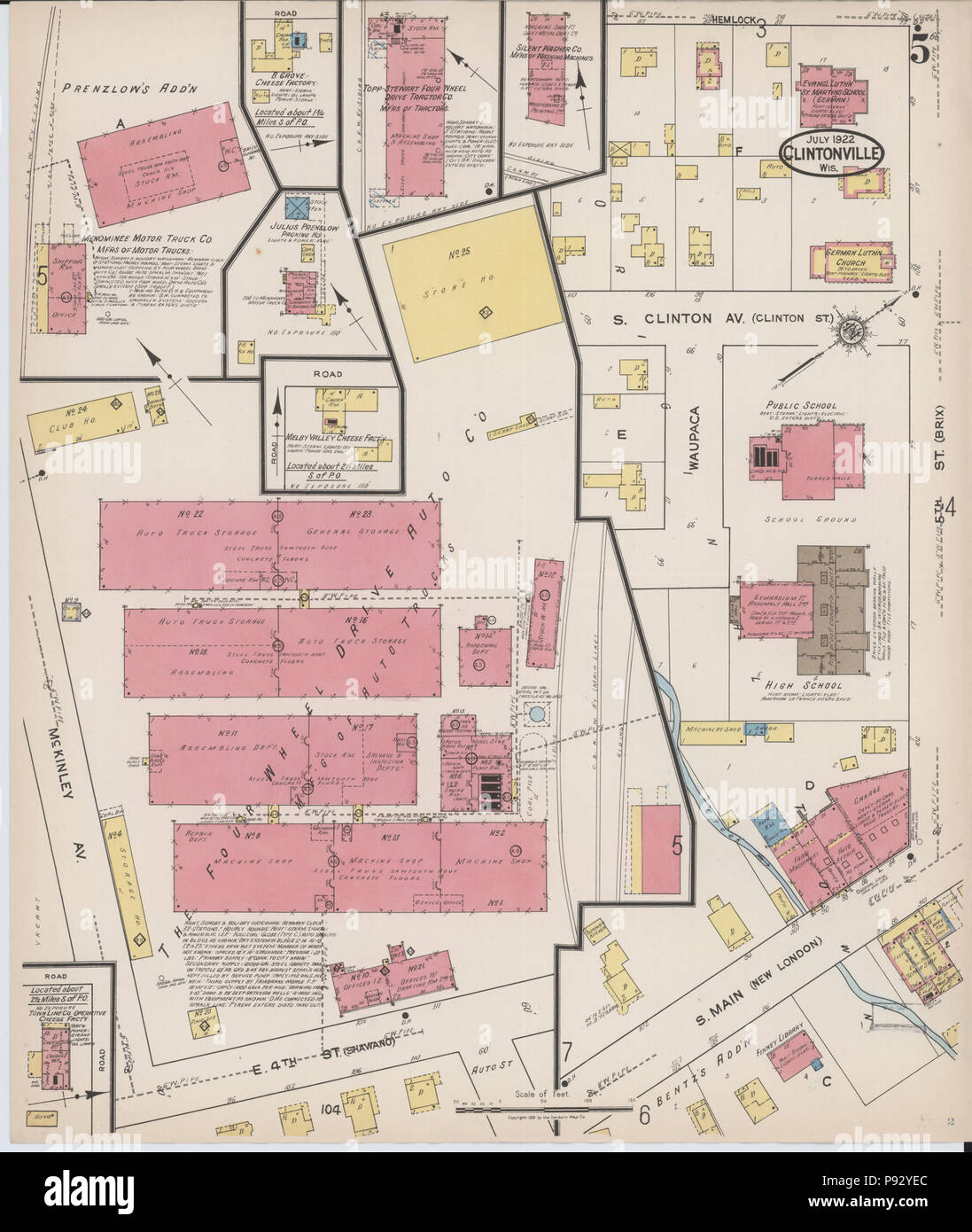 494 Sanborn Fire Insurance Map from Clintonville, Waupaca County, Wisconsin. LOC sanborn09520 005-5 Stock Photo