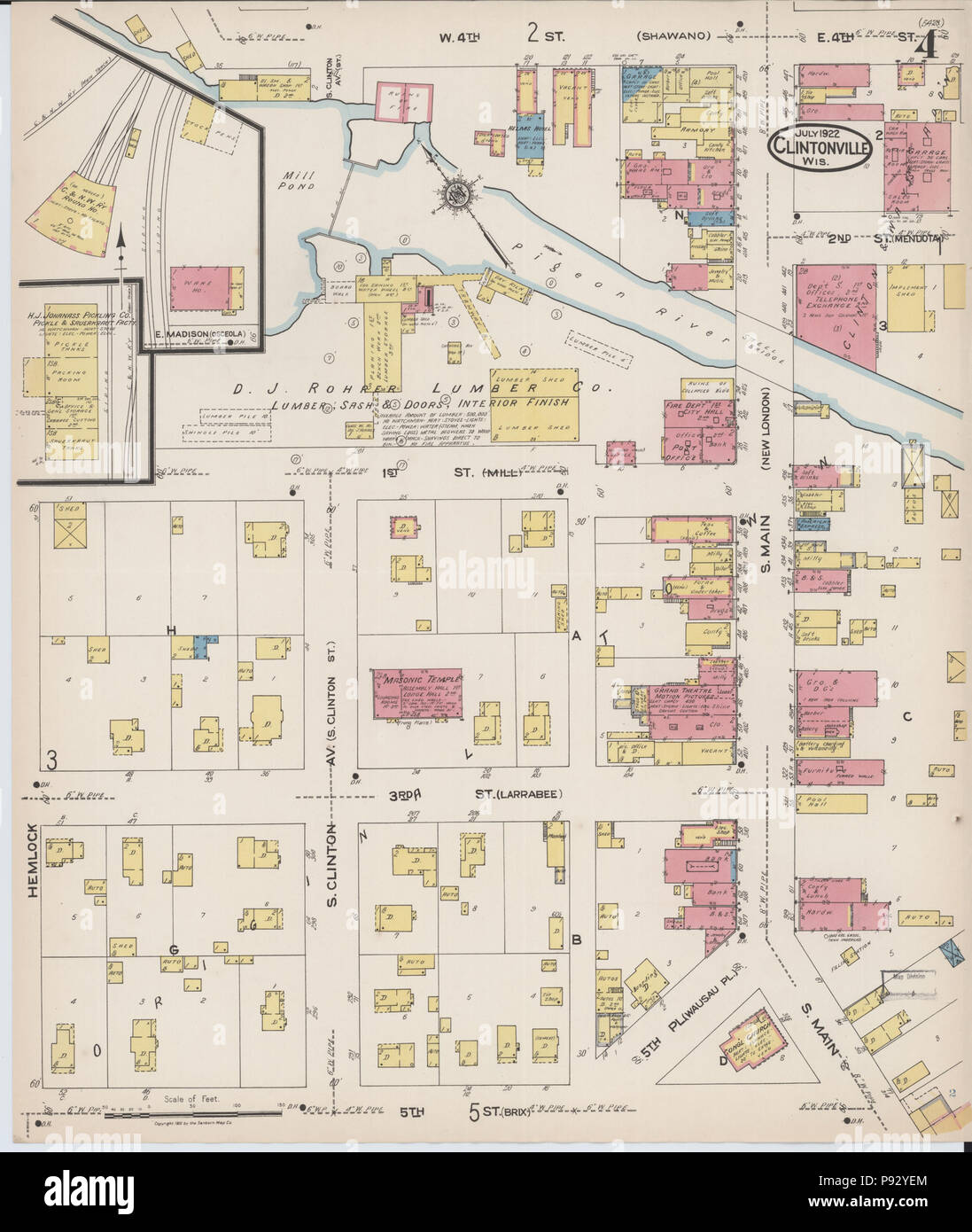 494 Sanborn Fire Insurance Map from Clintonville, Waupaca County, Wisconsin. LOC sanborn09520 005-4 Stock Photo