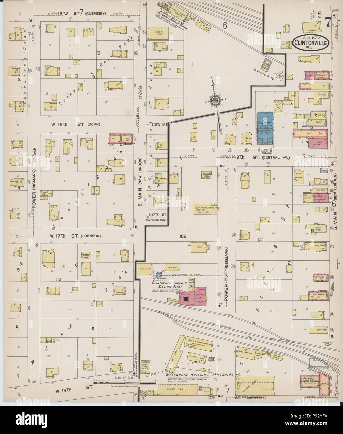 494 Sanborn Fire Insurance Map from Clintonville, Waupaca County, Wisconsin. LOC sanborn09520 005-7 Stock Photo