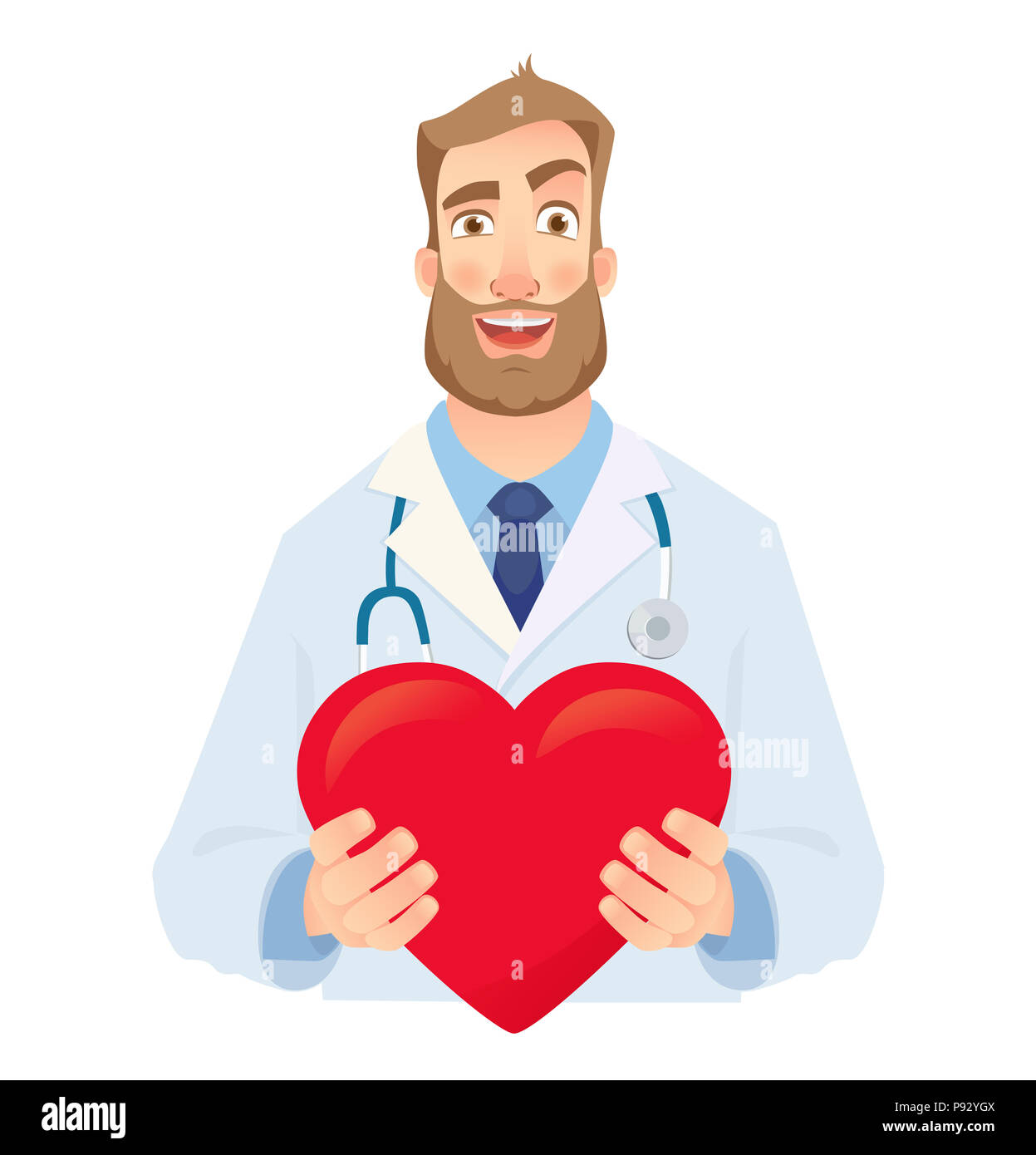 Doctor holding red heart. Cardiology concept illustration Stock Photo ...