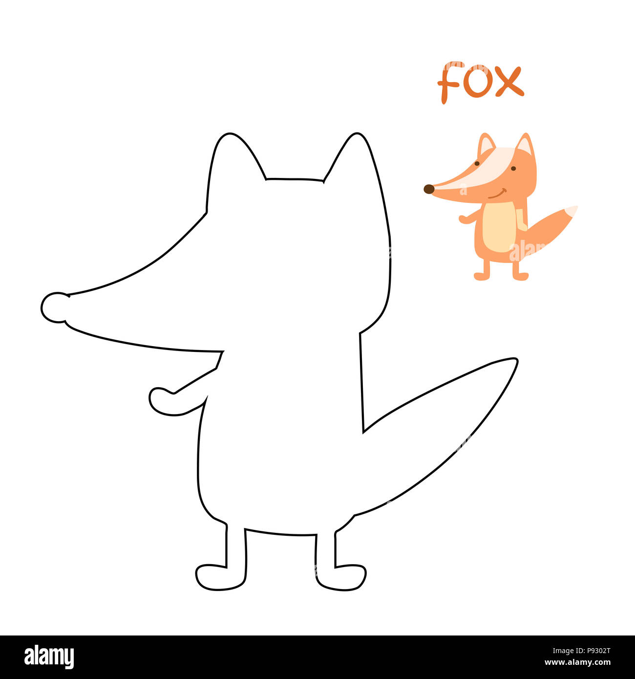 Coloring book for kids. Coloring page fox. illustration set Stock Photo
