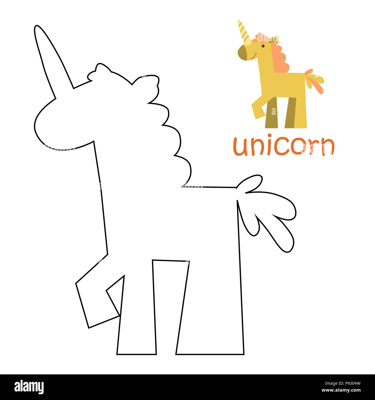 Coloring book for kids. Coloring page unicorn. illustration set Stock Photo