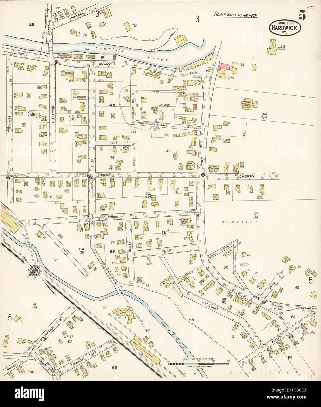 .   499 Sanborn Fire Insurance Map from Hardwick, Caledonia County, Vermont. LOC sanborn08920 004-5 Stock Photo