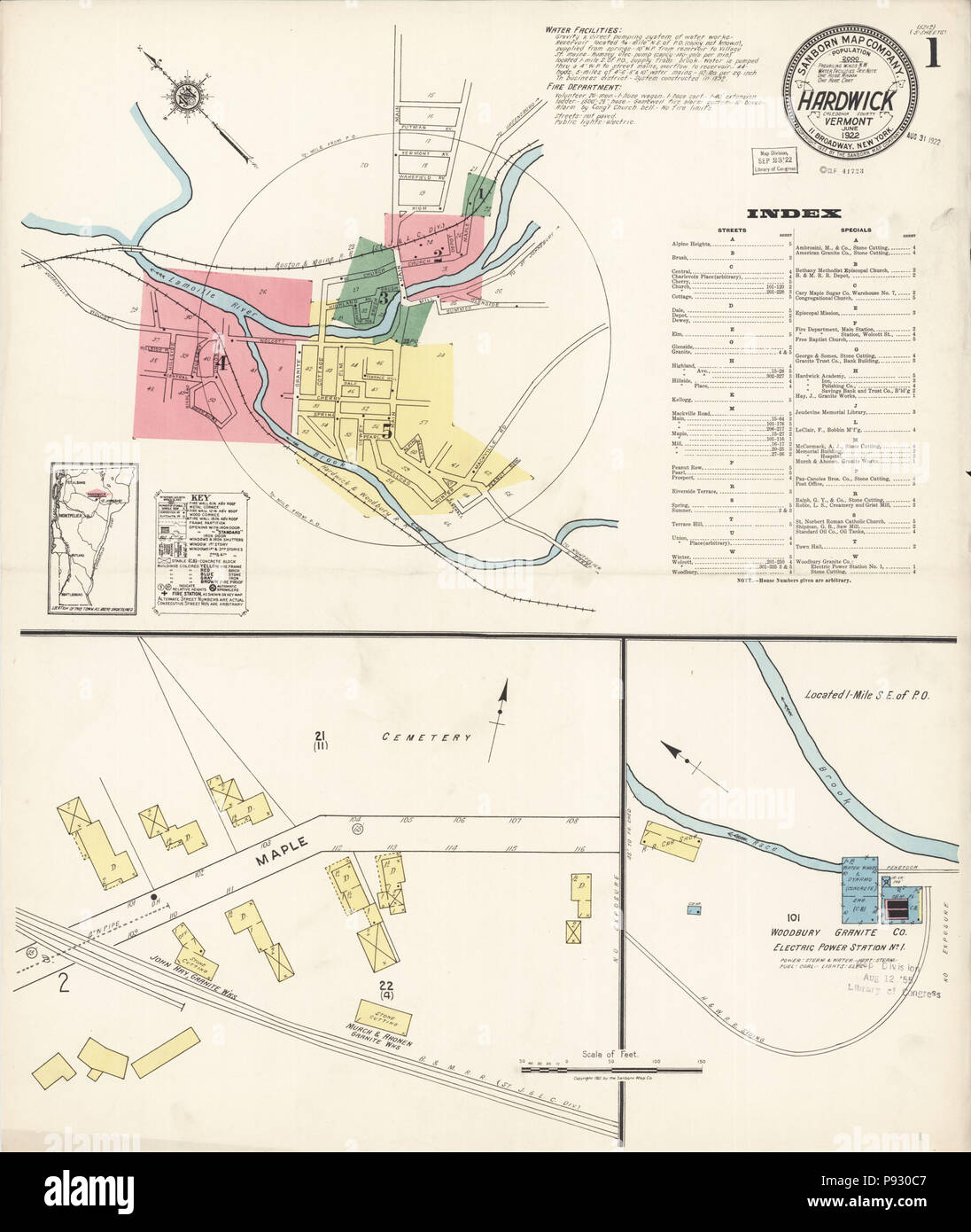 499 Sanborn Fire Insurance Map from Hardwick, Caledonia County, Vermont. LOC sanborn08920 004-1 Stock Photo