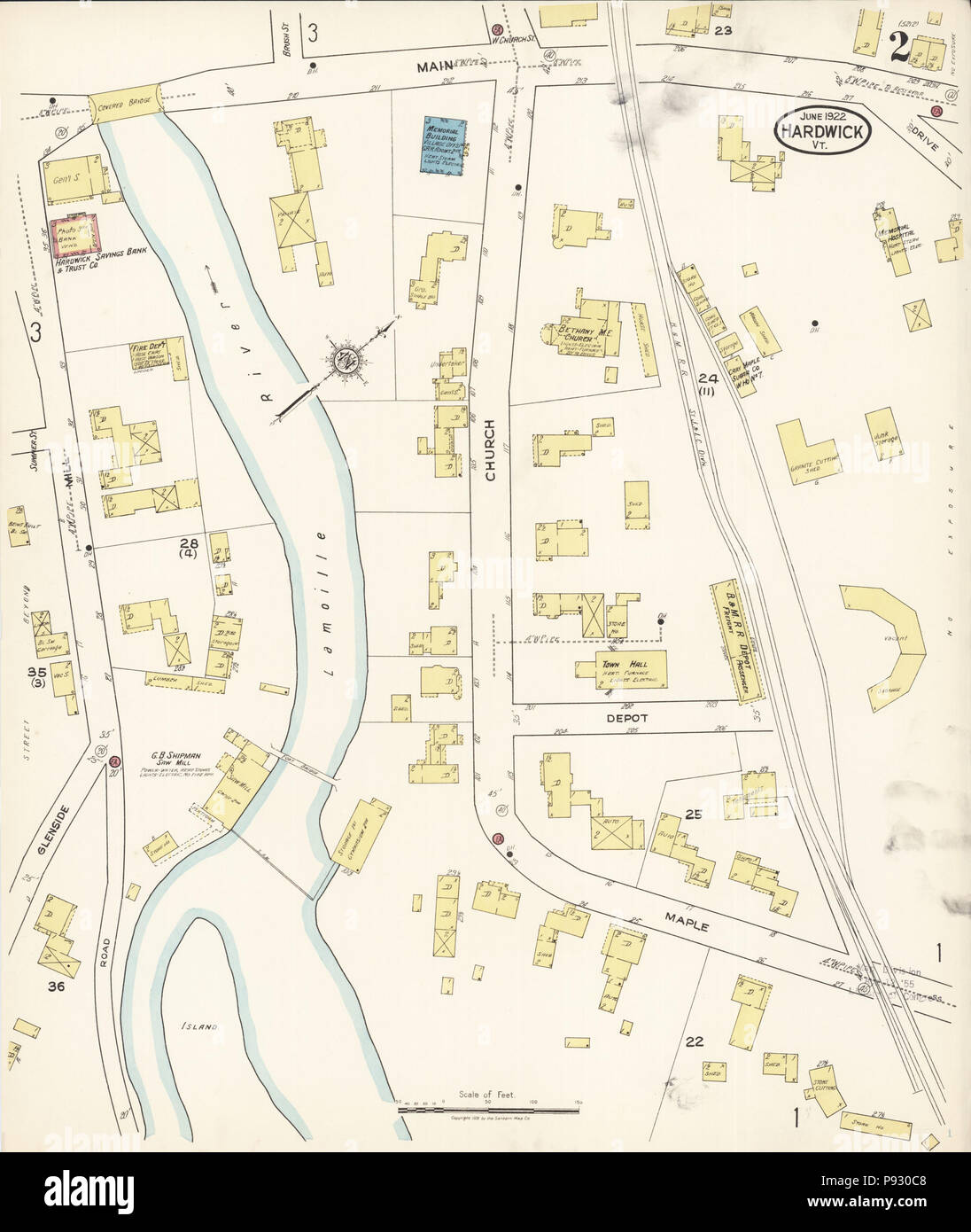 499 Sanborn Fire Insurance Map from Hardwick, Caledonia County, Vermont. LOC sanborn08920 004-2 Stock Photo