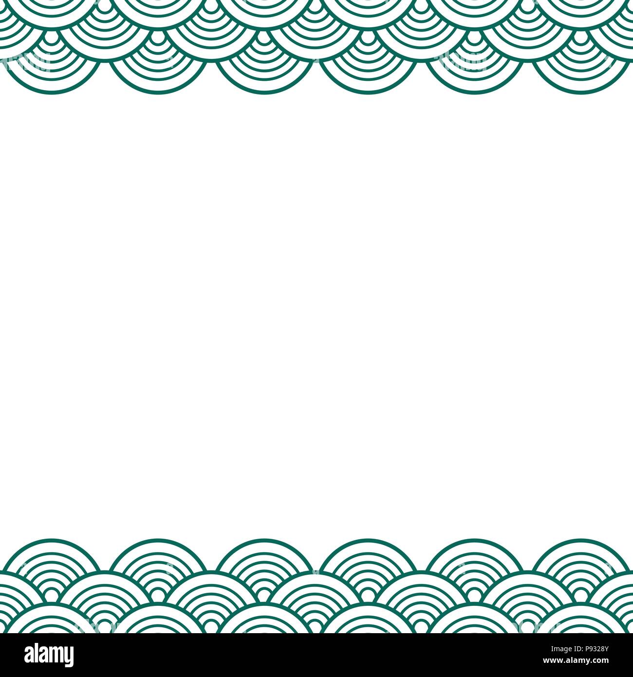 White Green Traditional Wave Japanese Chinese Seigaiha Border. Vector