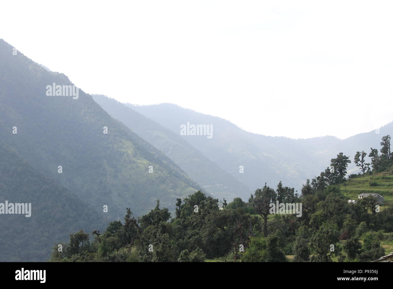 Beautiful Himalayan mountains as seen during Roopkund trek in Uttarakhand Stock Photo