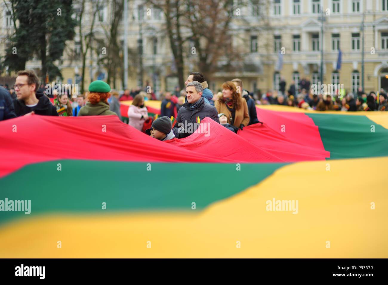 VILNIUS, LITHUANIA - MARCH 11, 2017: Thousands of people taking part in a festive events as Lithuania marked the 27th anniversary of its independence  Stock Photo