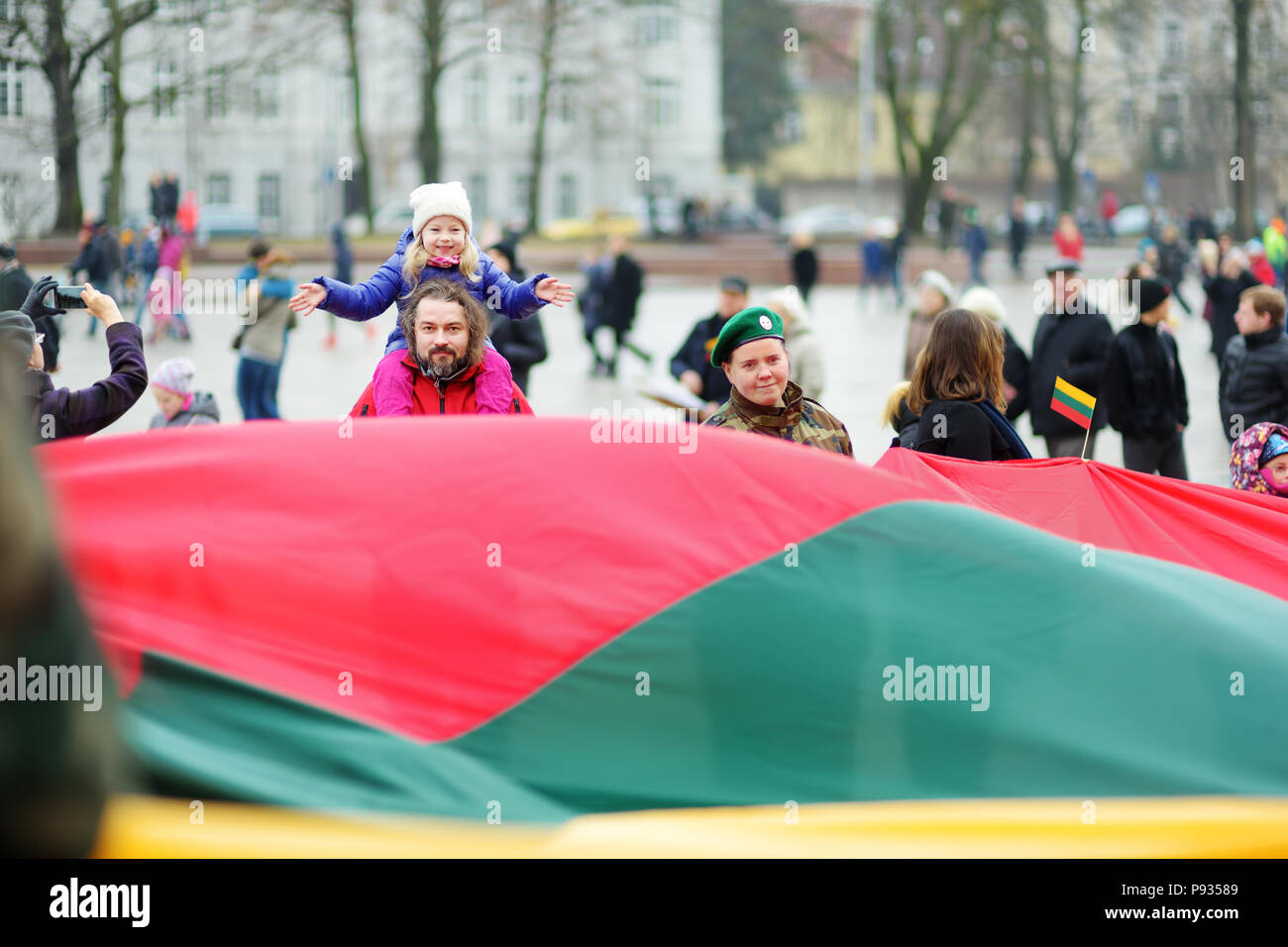 VILNIUS, LITHUANIA - MARCH 11, 2017: Thousands of people taking part in a festive events as Lithuania marked the 27th anniversary of its independence  Stock Photo