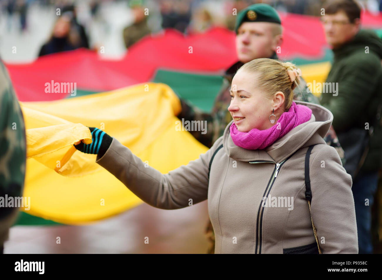 VILNIUS, LITHUANIA - MARCH 11, 2017: Thousands of people taking part in a festive events as Lithuania marked the 27th anniversary of its independence  Stock Photo