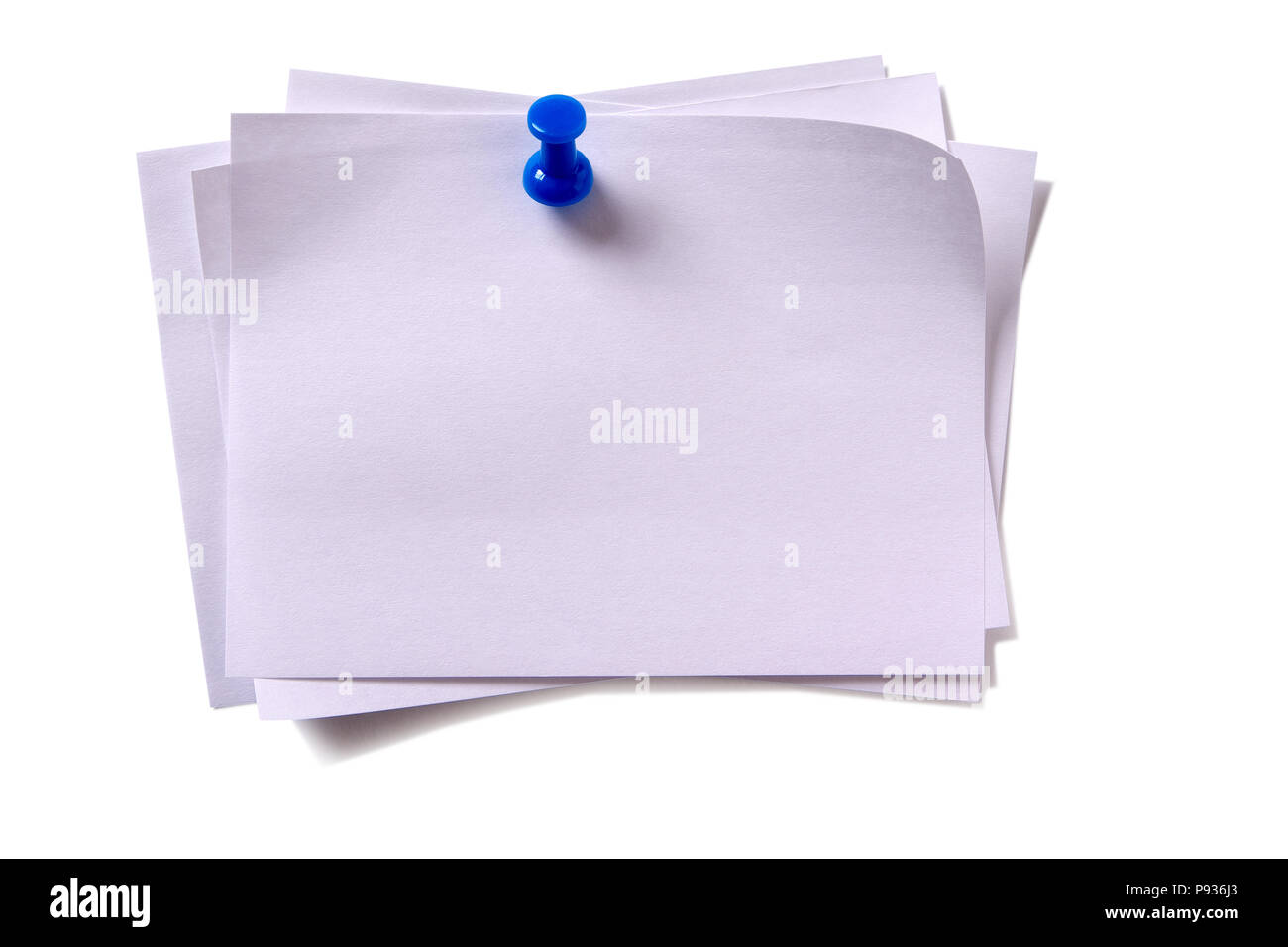 Several plain white sticky post notes with pushpin Stock Photo