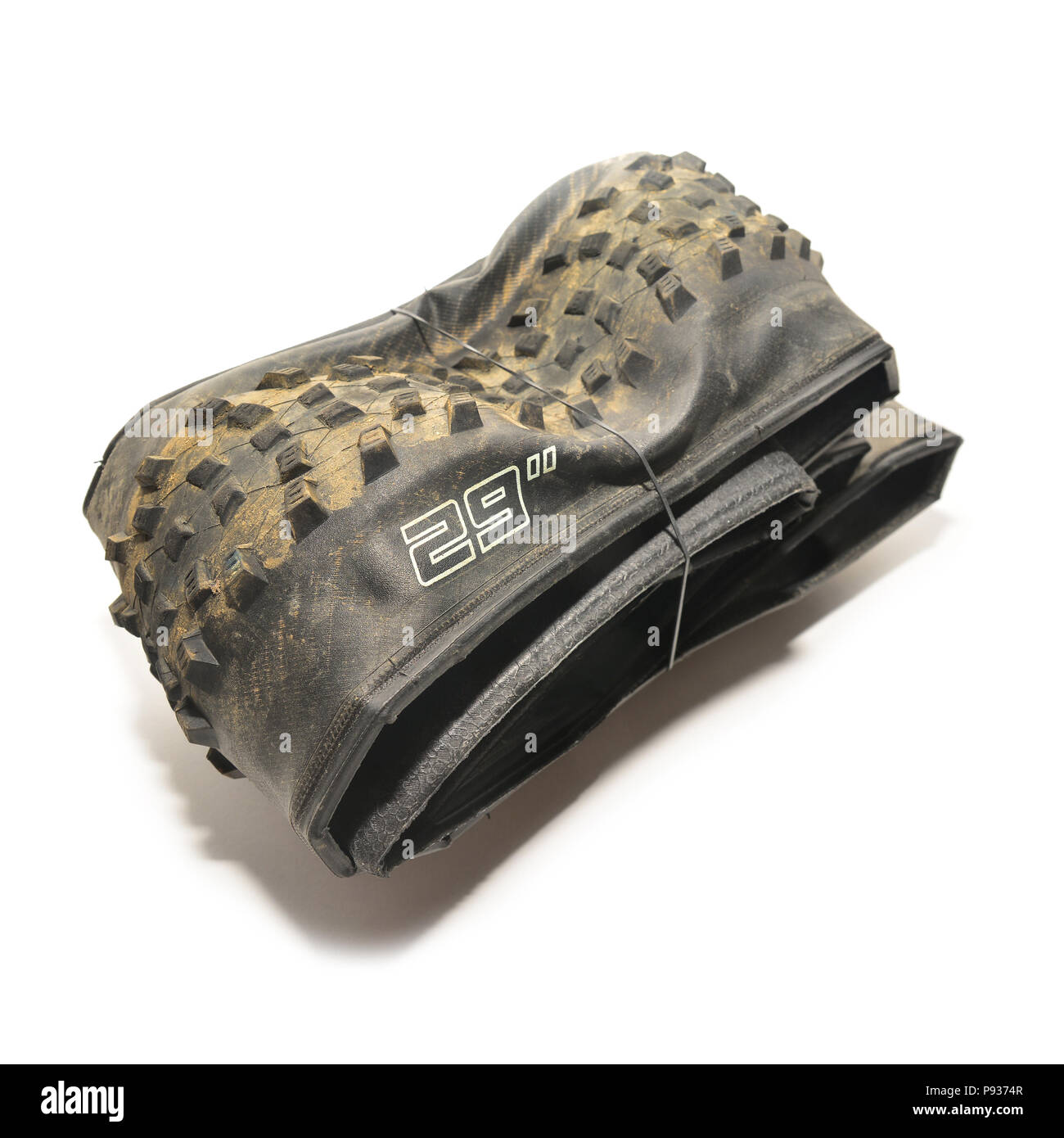 used foldable bicycle tire isolated on white Stock Photo