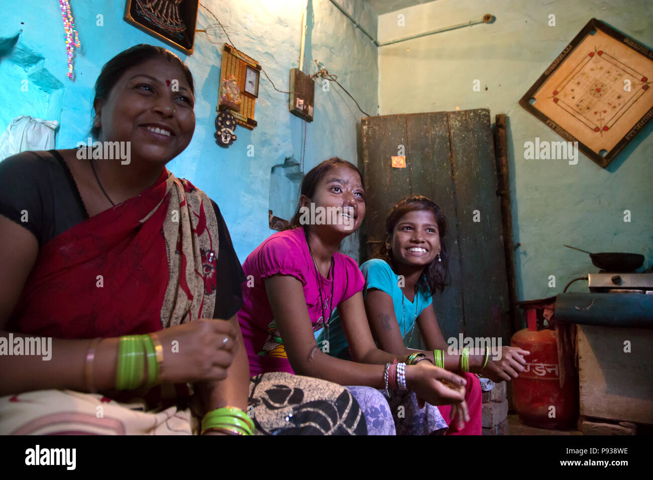 Dolly, victim of Acid attack, in her home in Agra(from Stop Acid Attacks campaign, India) Stock Photo