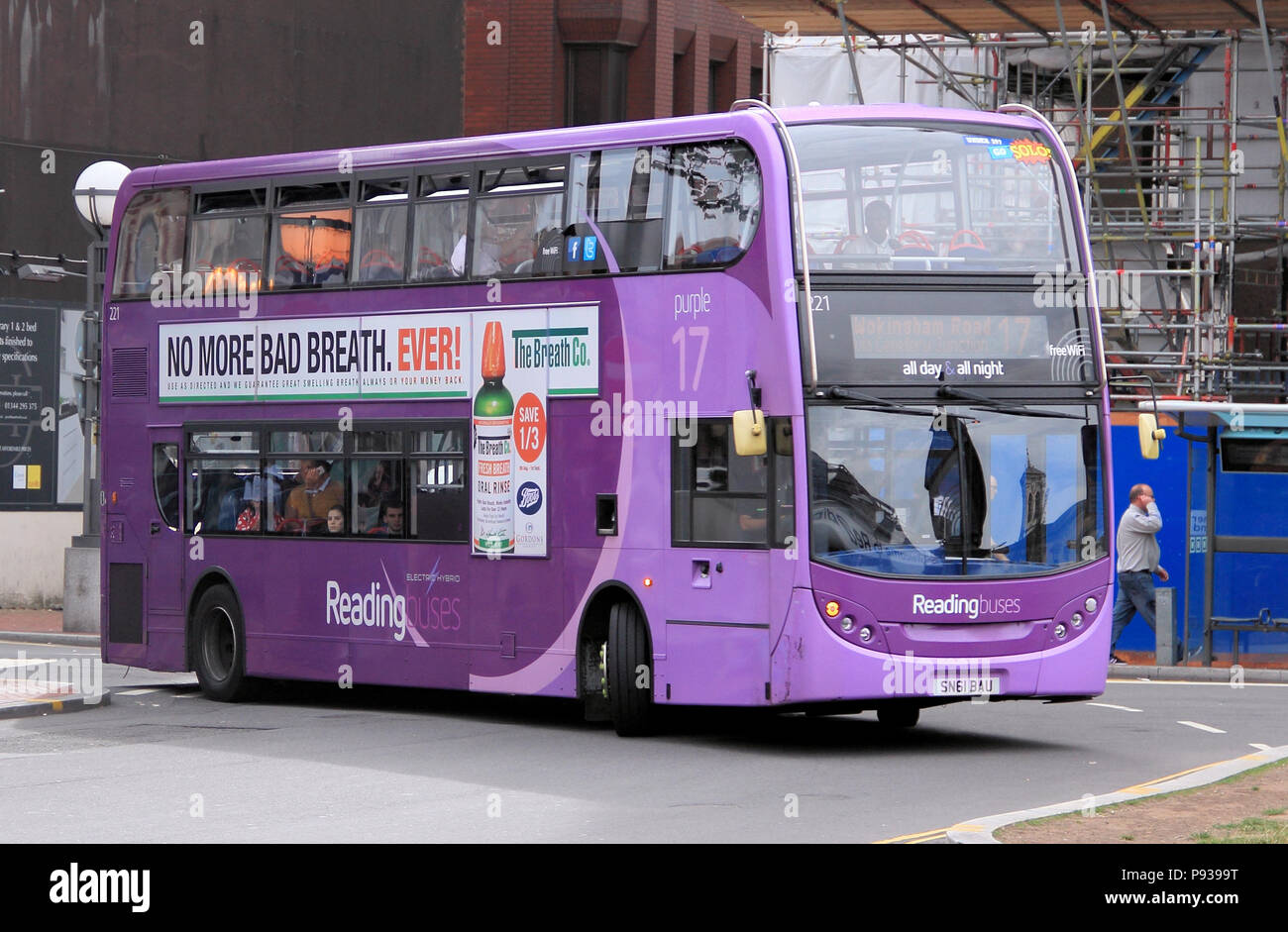 Reading buses are colour coded just like their route on a route map. Colours include; purple, pink, emerald, jet black, yellow, orange, and so on.... Stock Photo