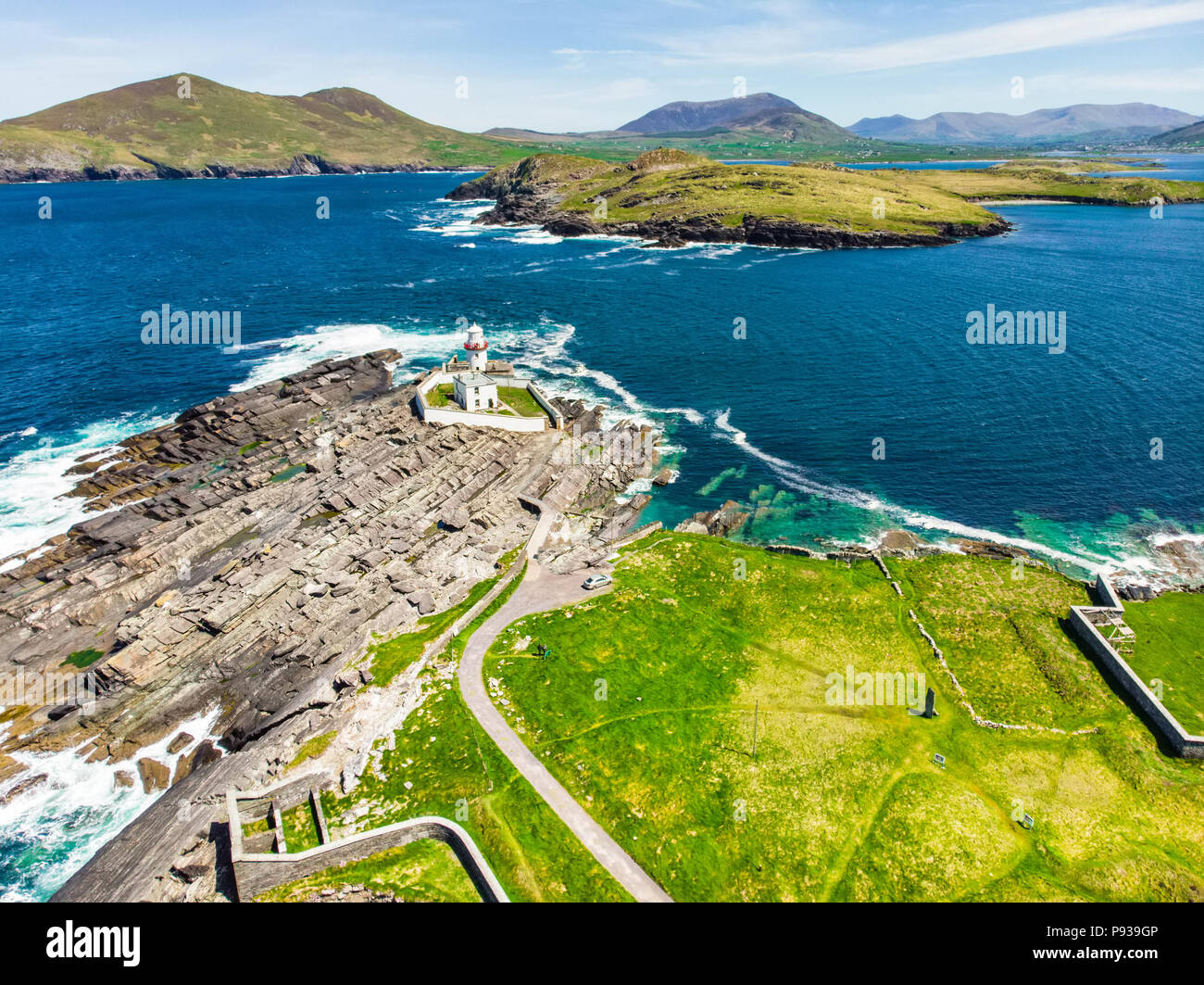 Beautiful view of Valentia Island Lighthouse at Cromwell Point. Locations worth visiting on the