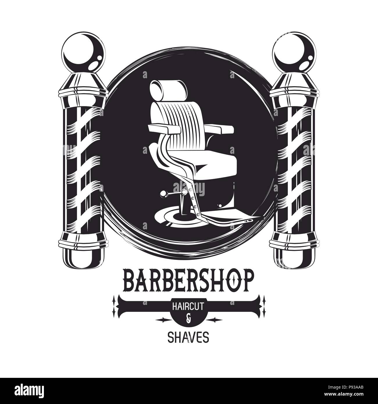 Barbershop Vintage Black And White Emblem With Retro Drawings Vector Illustration Graphic Design Stock Vector Image Art Alamy