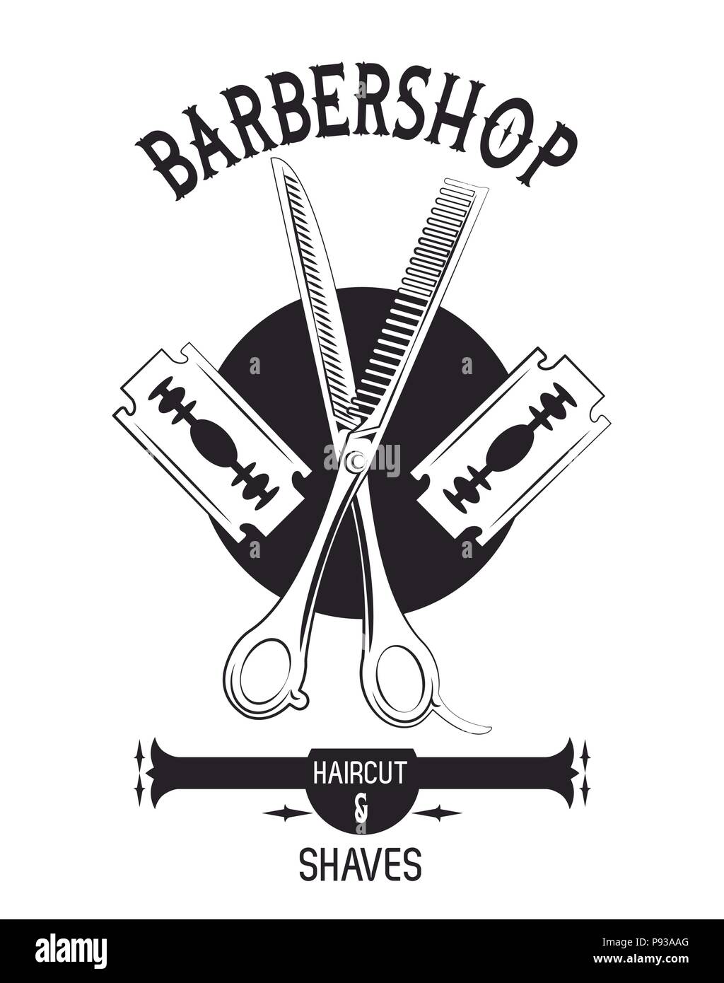 Barbershop vintage black and white emblem with retro drawings vector  illustration graphic design Stock Vector Image & Art - Alamy