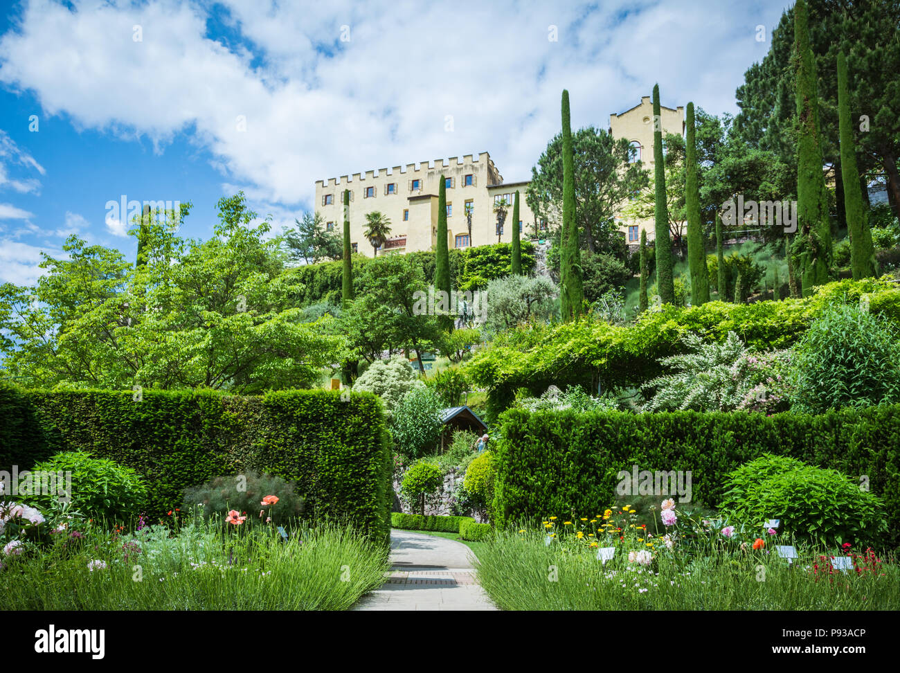 The Gardens of Trauttmansdorff Castle, Meran (Merano),South tyrol, Italy,offer many attractions with botanical species and varieties of plants. Stock Photo