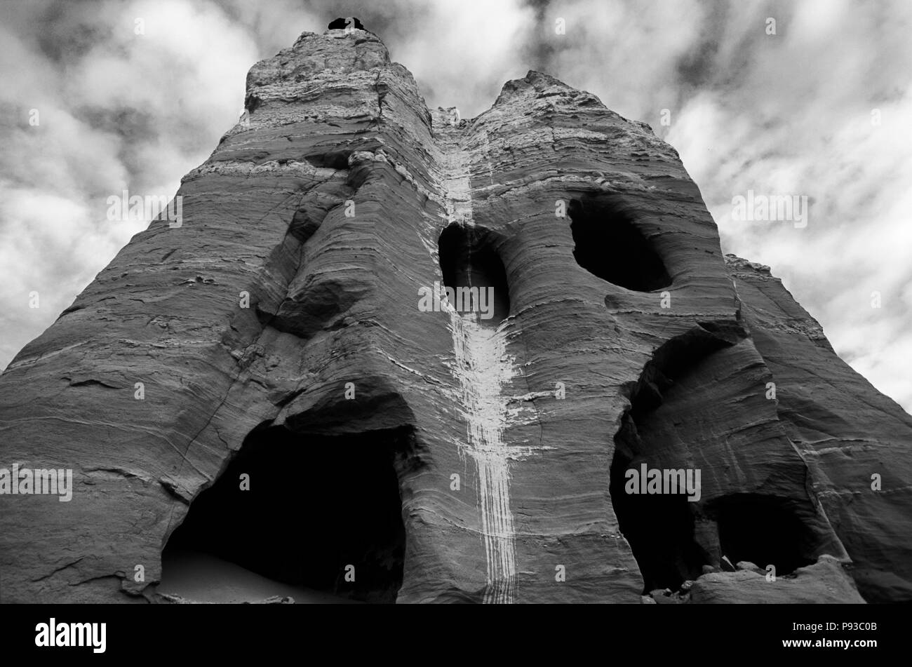 Multilevel CAVE DWELLINGS near THOLING date back to the 10th C. in the GUGE KINGDOM west of KAILASH - TIBET Stock Photo