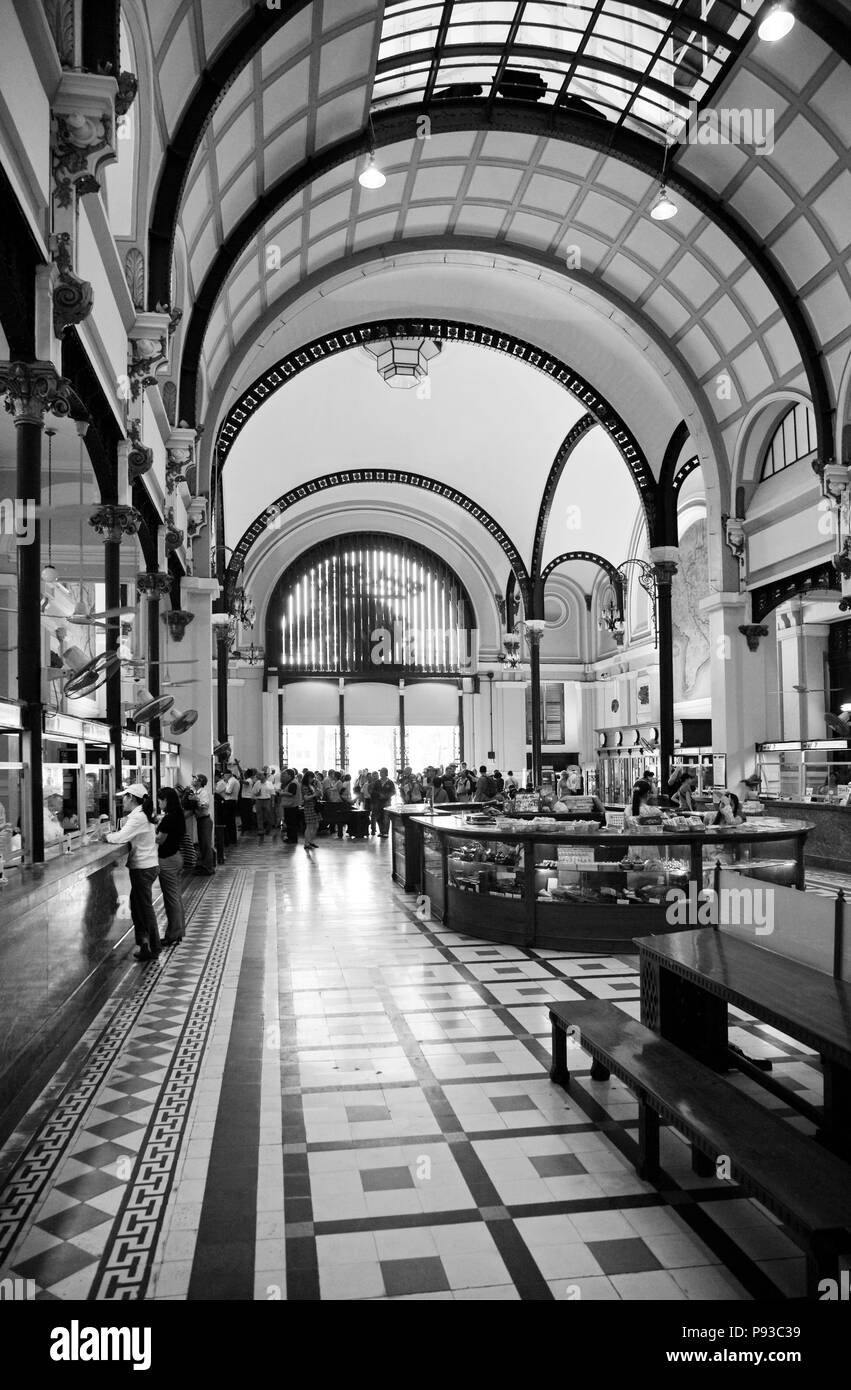 The ARCHED CEILINGS inside the MAIN POST OFFICE in HO CHI MINH CITY (SAIGON), VIETNAM Stock Photo