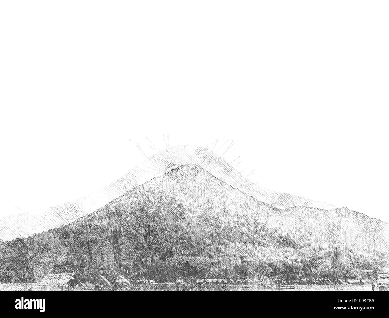 Abstract Mountain hill on watercolor painting background,  Digital illustration brush to art. Stock Photo