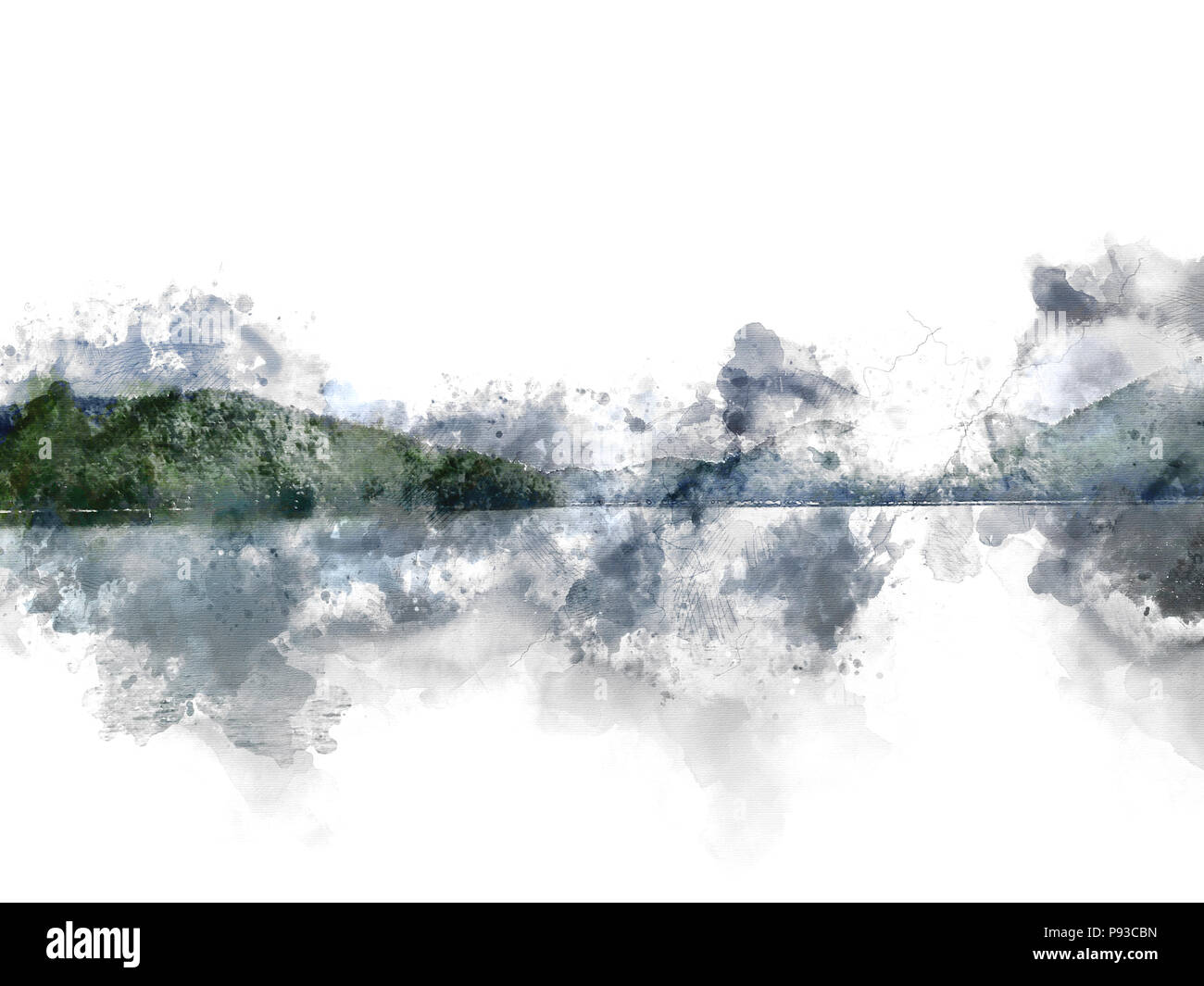 Beautiful Mountain Peak And River Nature On Black And White Color