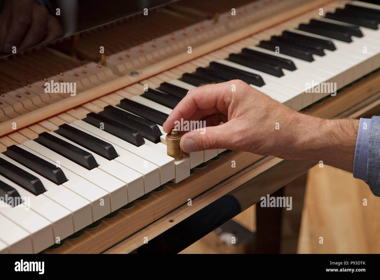 hand of a man tuning piano, close up Stock Photo