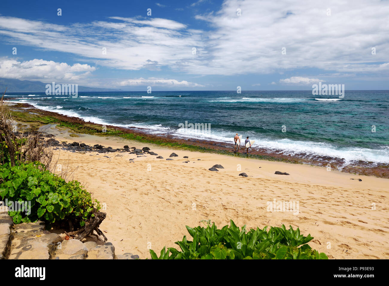 Famous Hookipa beach, popular surfing spot filled with a white sand beach, picnic areas and