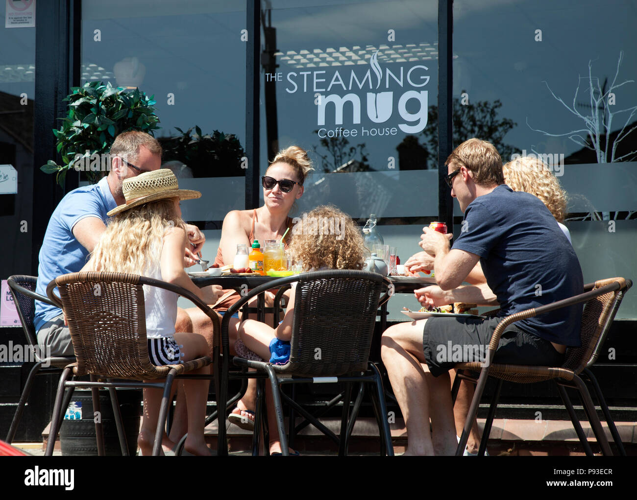 Family lunching at the Steaming Mug Cafe Kilkeel, Cunty Down Stock Photo