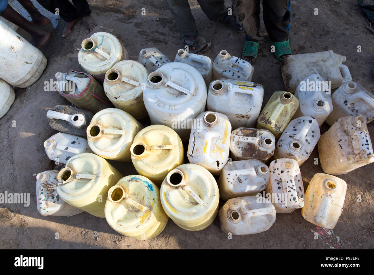 Kakuma, Kenya - Water canister in the refugee camp Kakuma. Stock Photo