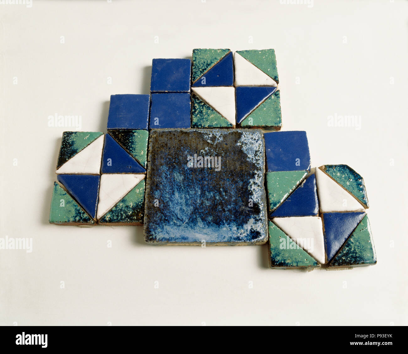 Close-up of blue, green and white mosaic ceramic tiles Stock Photo