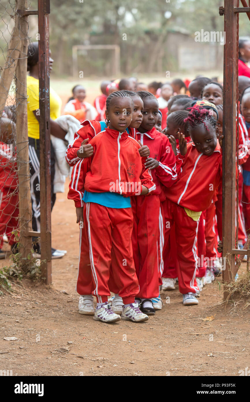 Nairobi, Kenya - Students in sports tracksuits at St. John's Community Center Pumwani. Stock Photo