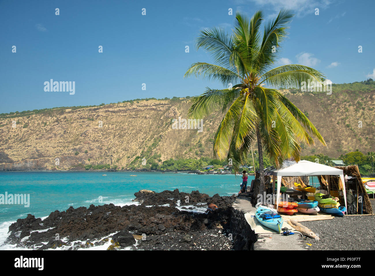 South Pacific; Island; USA; Hawaii; Big Island; Hawaiian; Captain Cook; Napoopoo Park, Kayak  on beach Stock Photo